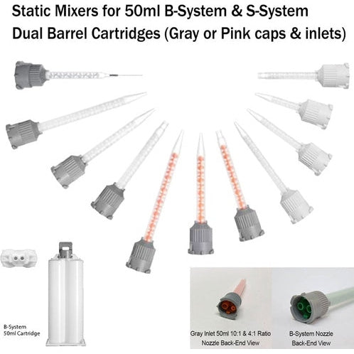 Mixing Nozzles - 50ml B-System & S-System with a gray or pink cap PerigeeDirect