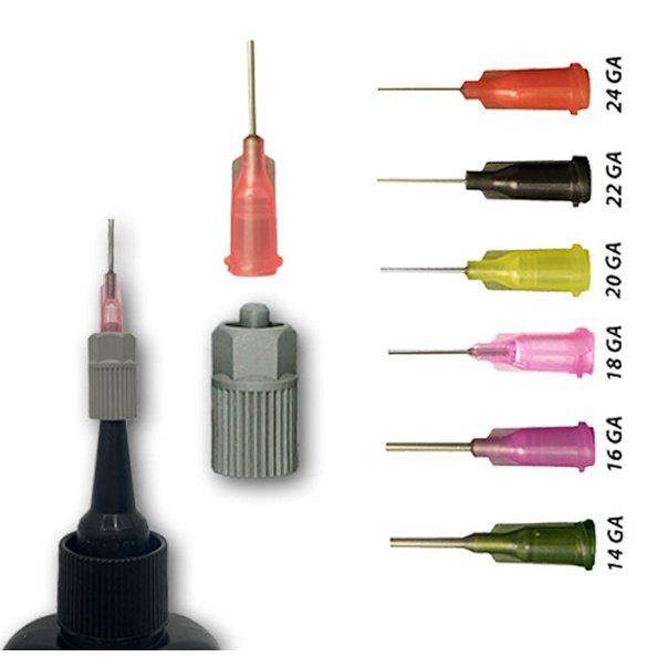 Steel Dispensing Tip Kit for UV Adhesive Bottles Steel Tips + Luer-Lock Adapter Variety Packs - Steel 1-Inch 14, 16, 18, 20, 22-Gauge PerigeeDirect