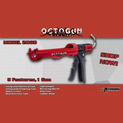 Octogun 208D Caulking Gun by Newborn, Drip-Free Lightweight with integrated Finishing Tool and Removal Tool PerigeeDirect