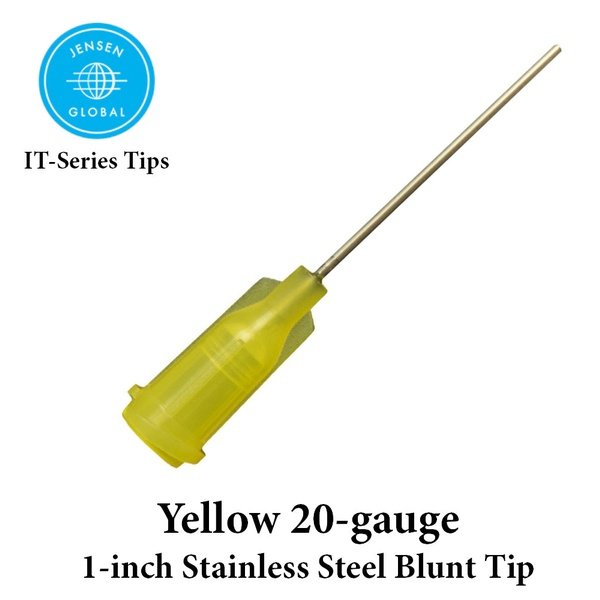 Jensen Industrial Dispensing Tips Push-On & Luer-Lock Family - Steel 1-Inch Yellow 20-Gauge PerigeeDirect